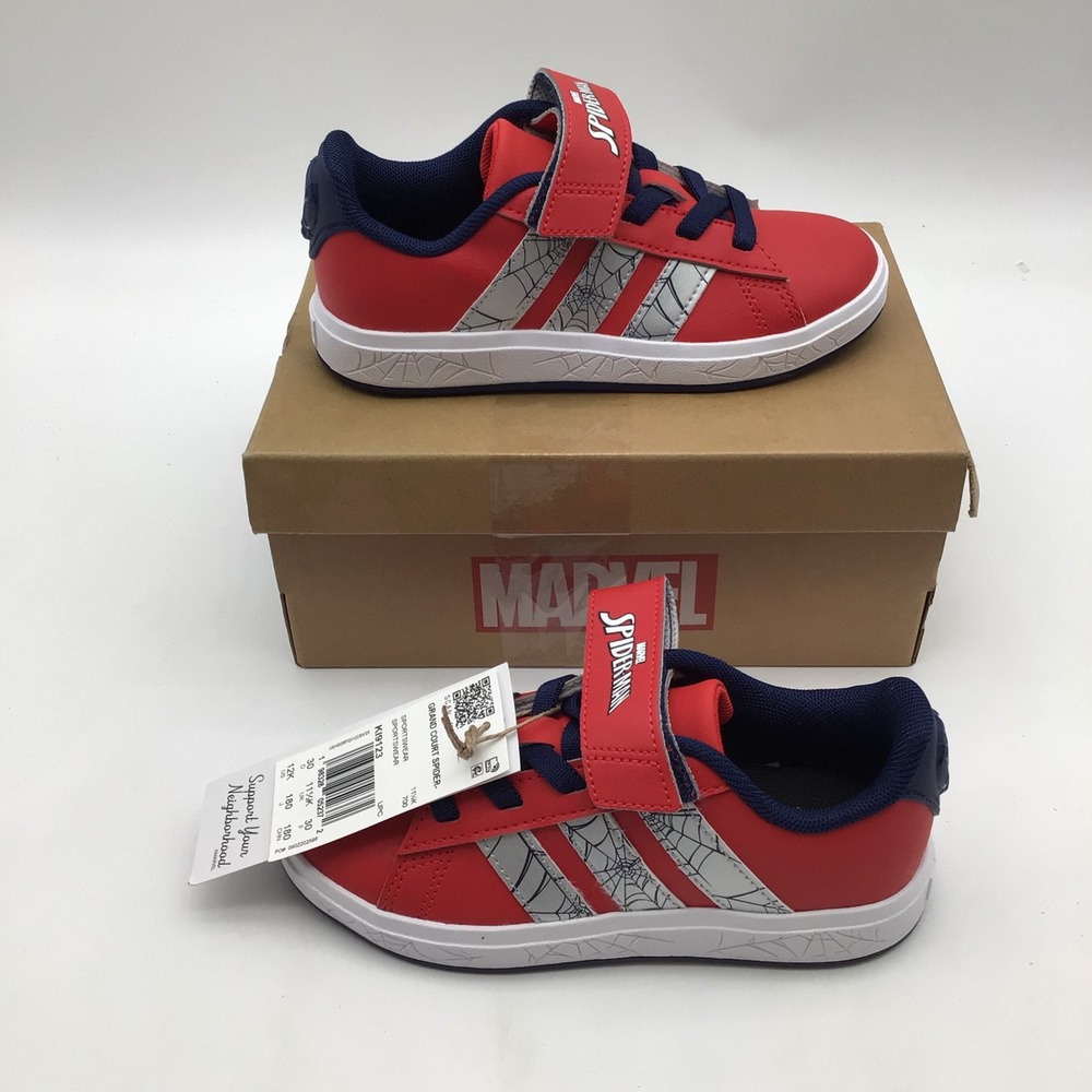 Adidas Marvel Grand Court SpiderMan EL Red Navy Kids Shoes Size 12K KI9123 NEW